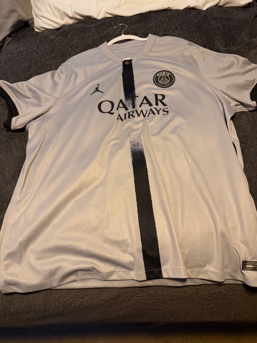 Jordan PSG White and Black Qatar Airways Jersey